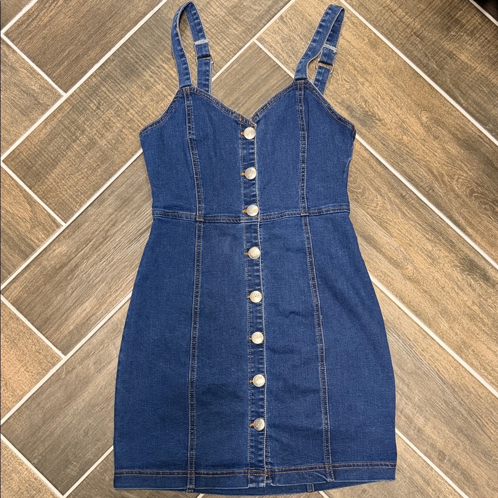 Denim Button-Front Mini Dress - Picture 2 of 5